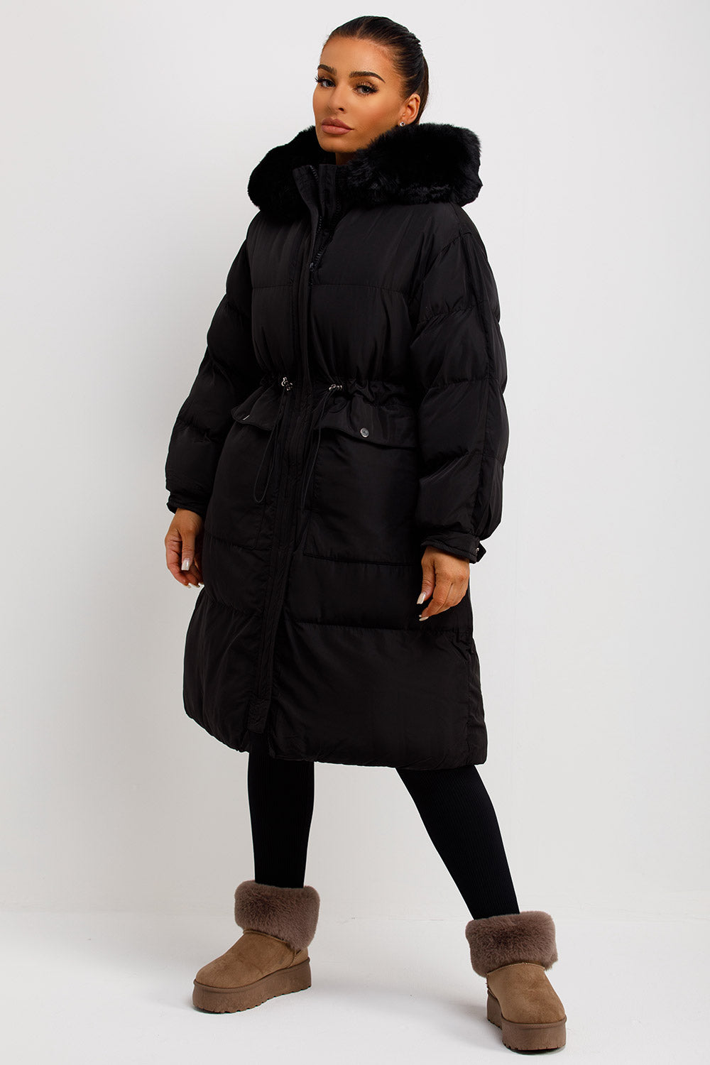 longline puffer coat womens