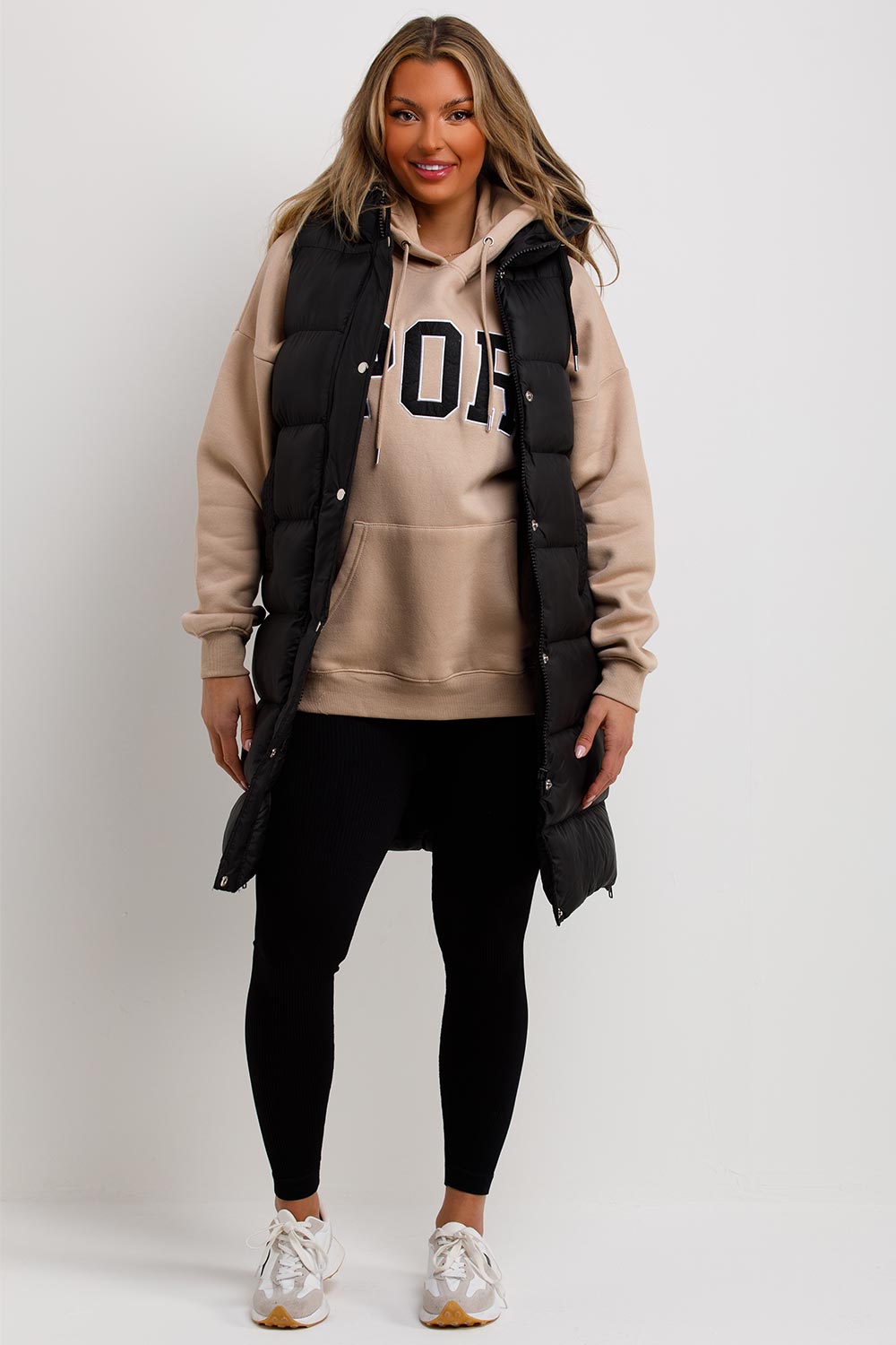 womens long puffer gilet styledup