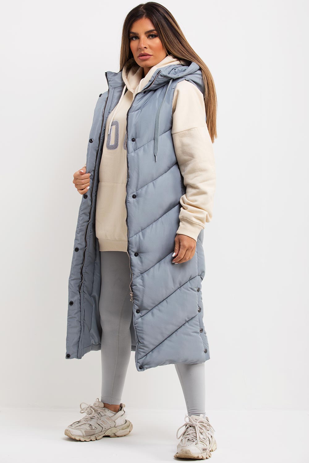 womens long padded gilet