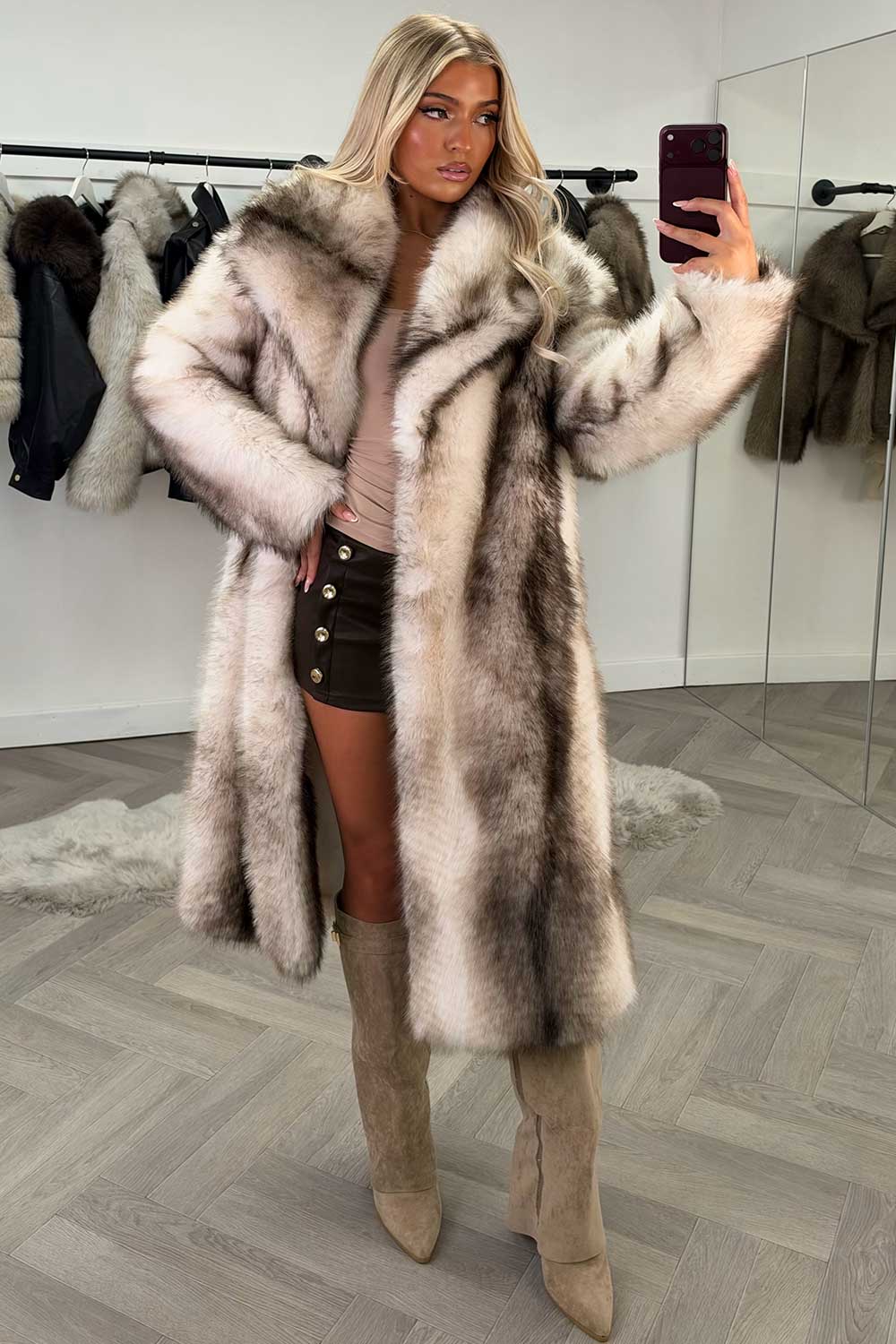 cream colour way fur maxi coat with collar styledup uk
