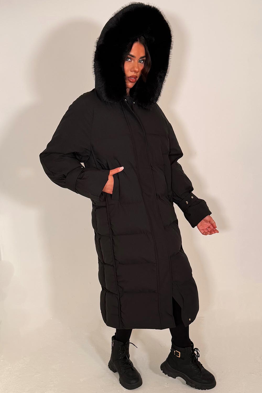womens padded puffer down winter coat black