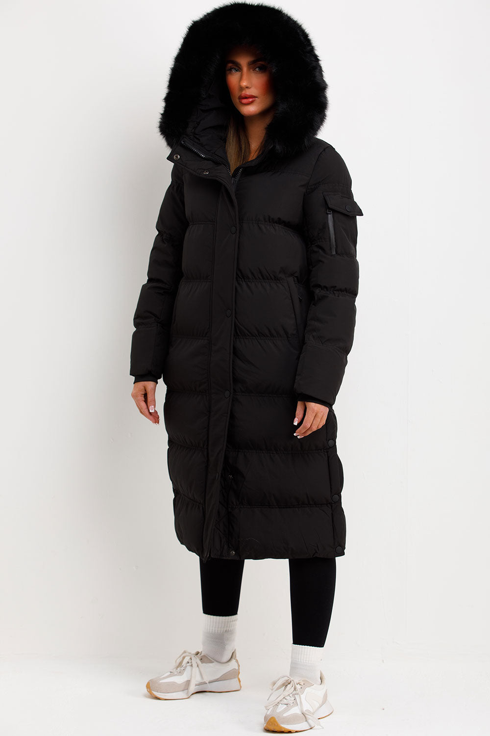 padded puffer down coat with fur hood styledup