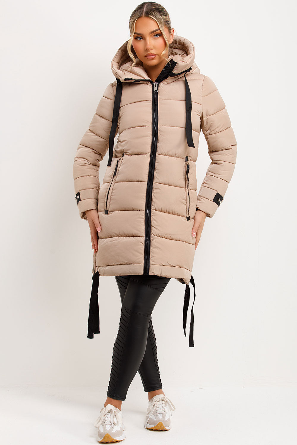 womens longline padded puffer quilted hooded coat outerwear