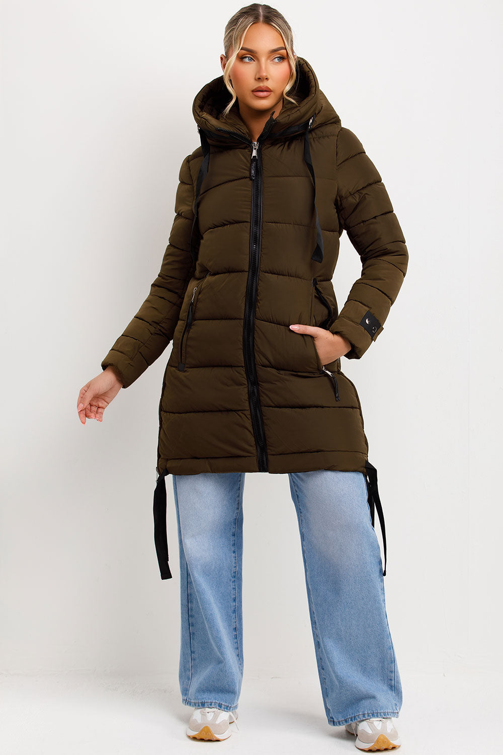 womens long warm coat for winter with hood
