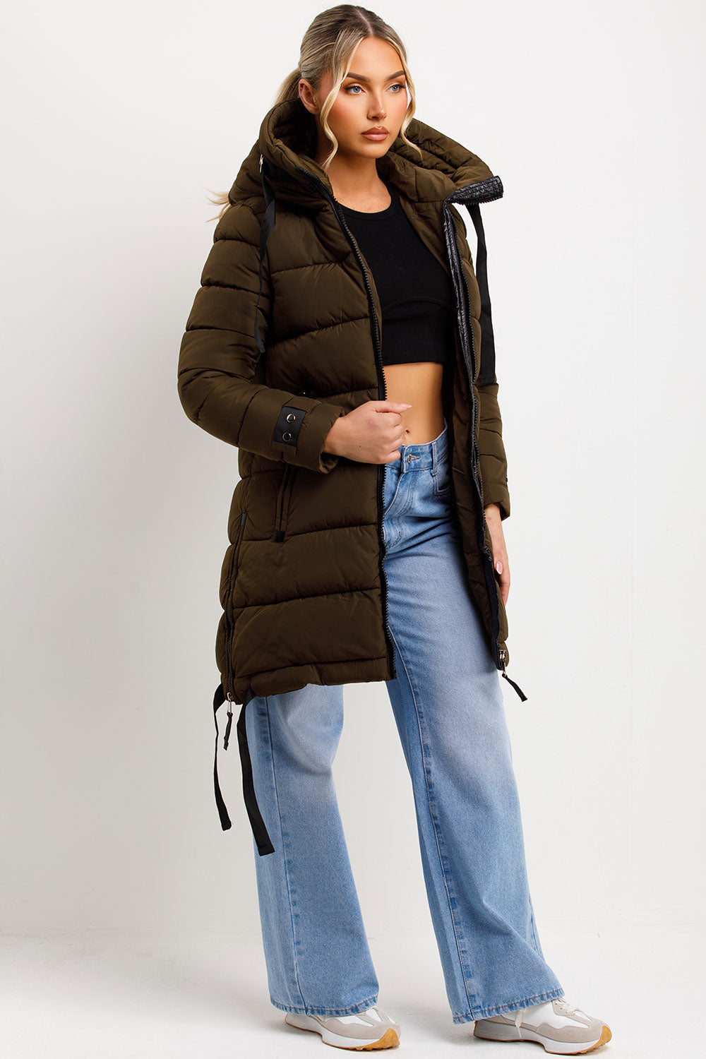 womens long padded puffer coat for winter styledup