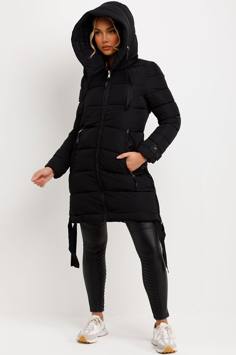 black puffer coat with hood womens