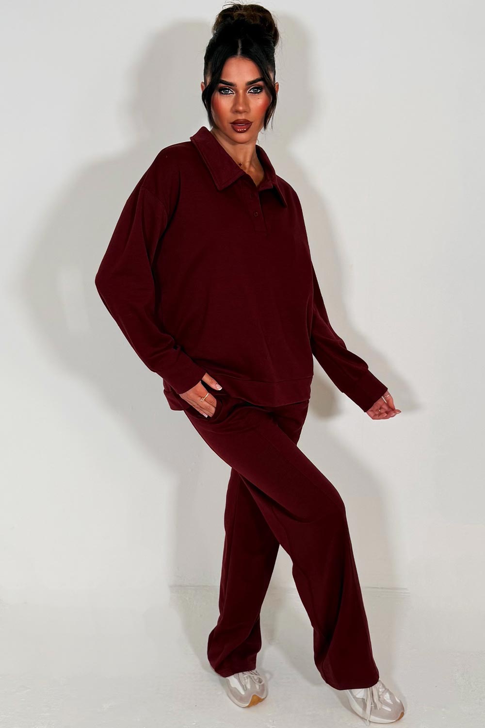 womens joggers and half button up front sweatshirt tracksuit lounge set airport outfit