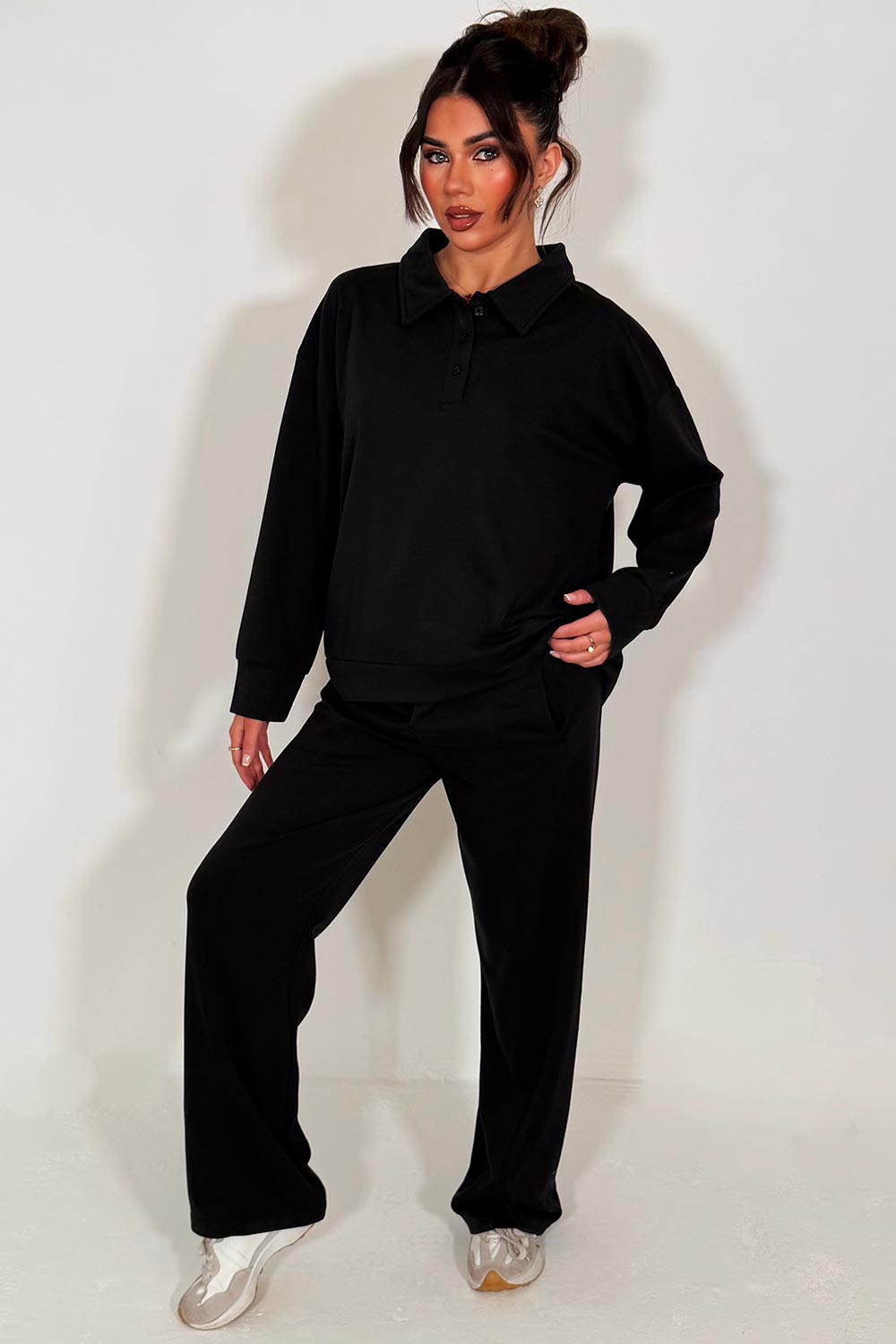 black collared sweatshirt jogger tracksuit women UK sale