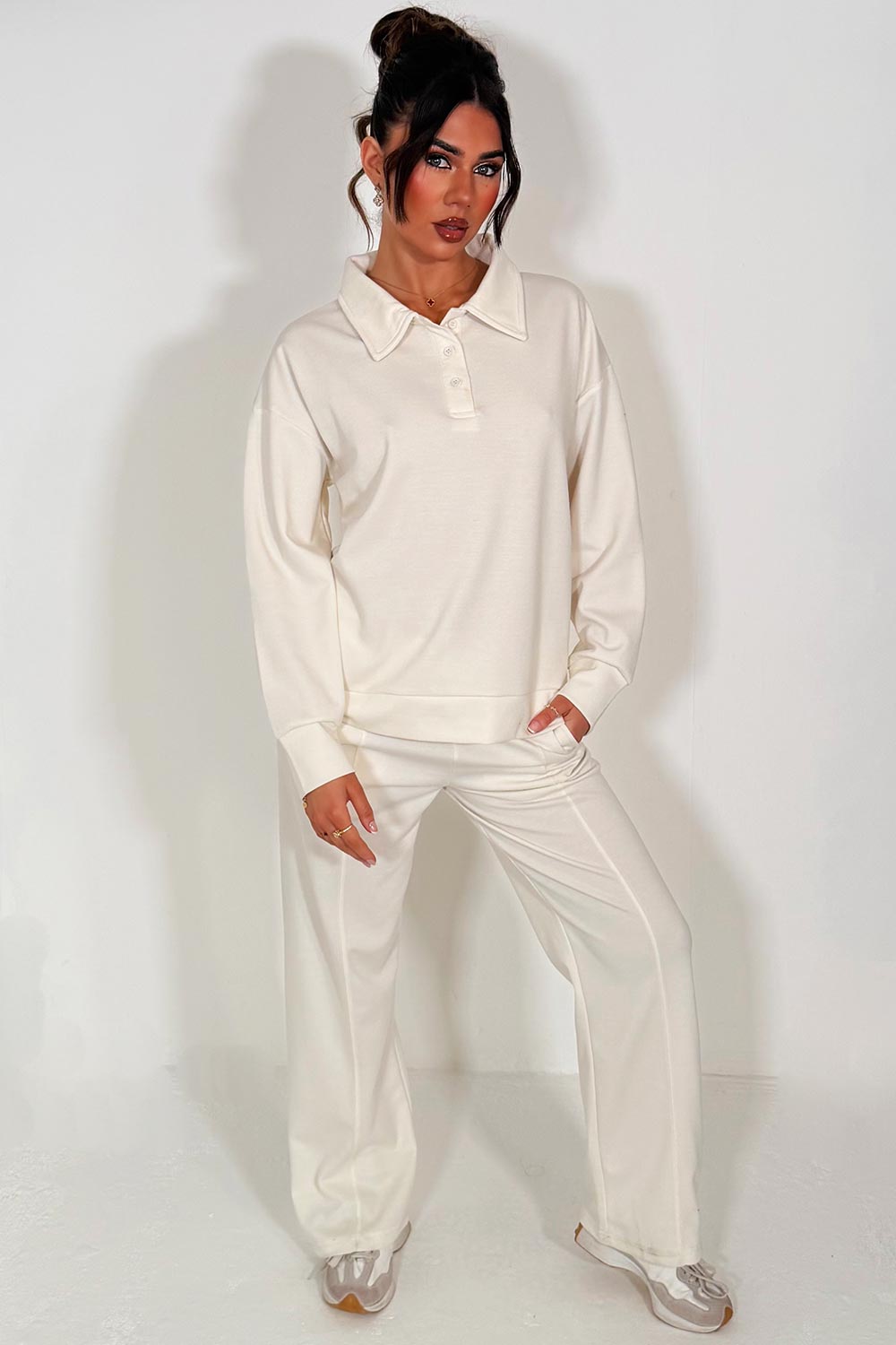 womens zara half button up front collared jumper and joggers tracksuit loungewear set airport outfit