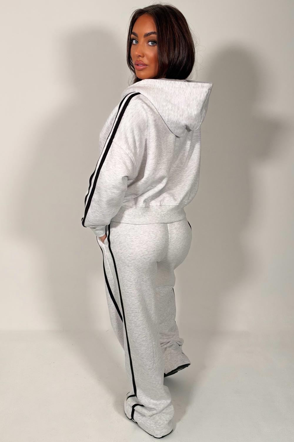 womens grey marl joggers and zip up hoodie tracksuit set two piece