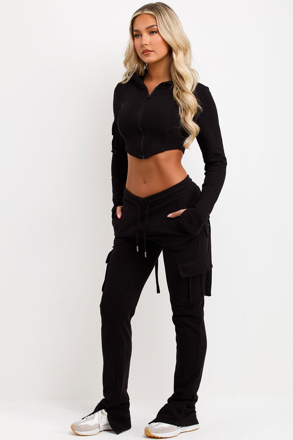 low rise ruched bum cargo joggers and crop corset hoodie co ord tracksuit airport outfit bad society club uk