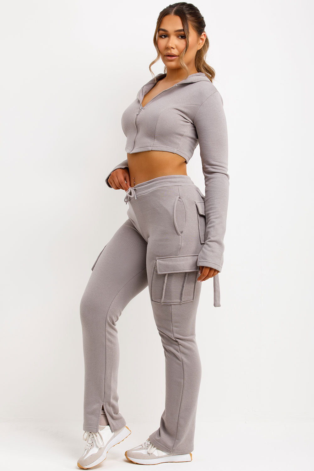 womens grey bad society club joggers and crop corset hoodie set