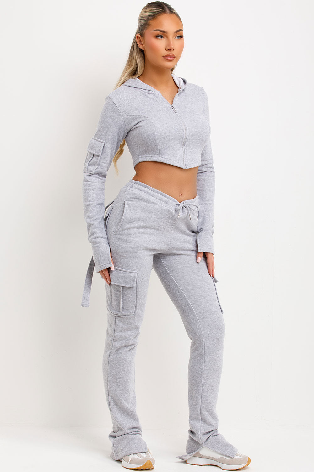 womens grey bad society club joggers and crop corset hoodie set