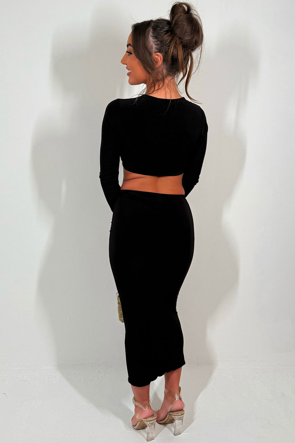 maxi skirt and long sleeve crop top co ord set festival outfit