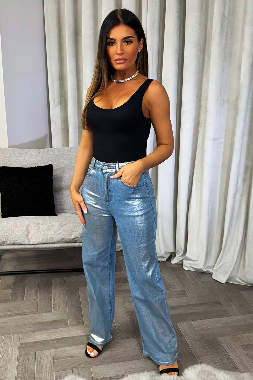 womens zara metallic jeans