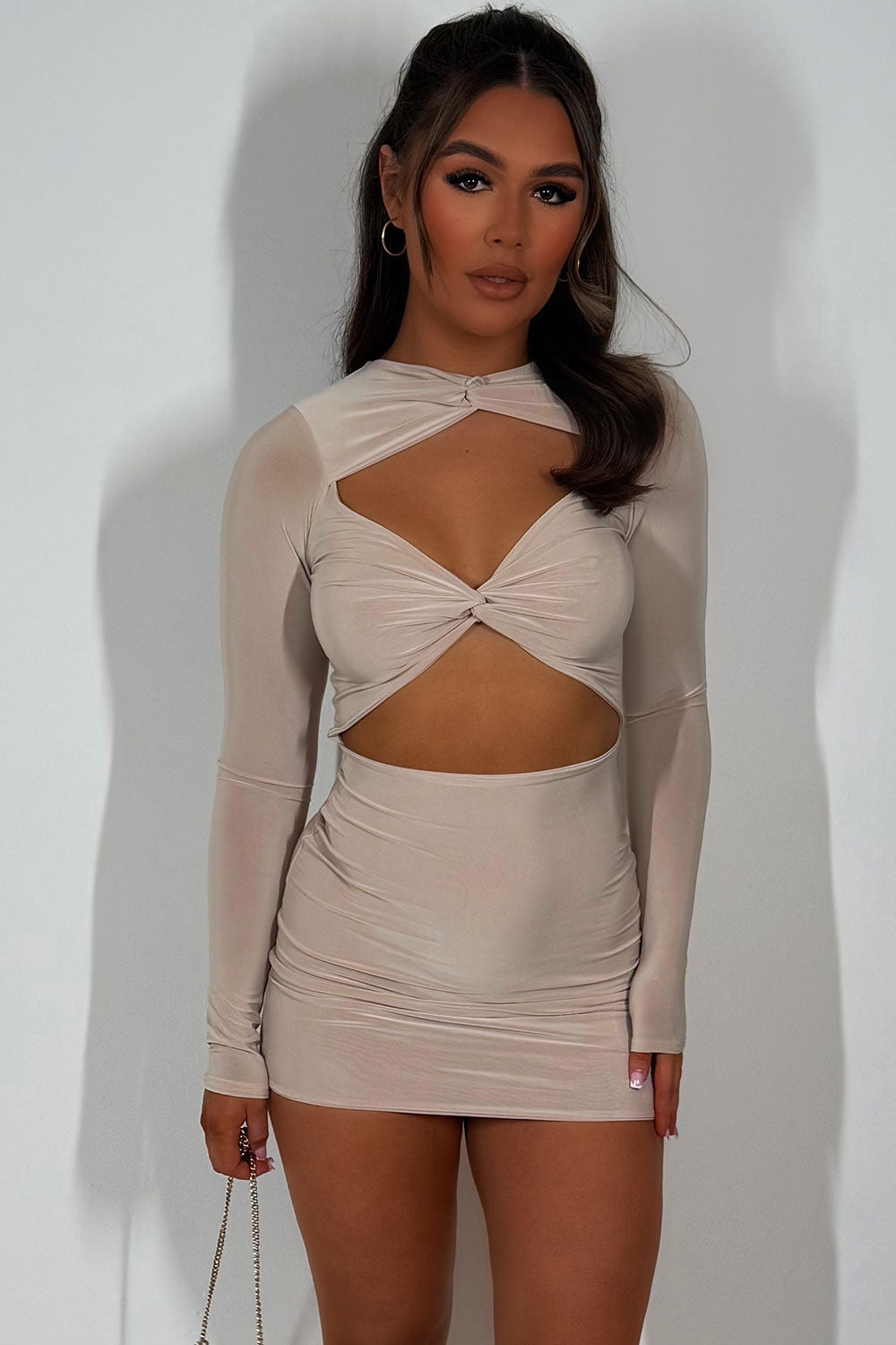 short dress with long sleeves and cut out front festival rave holiday outfit styledup