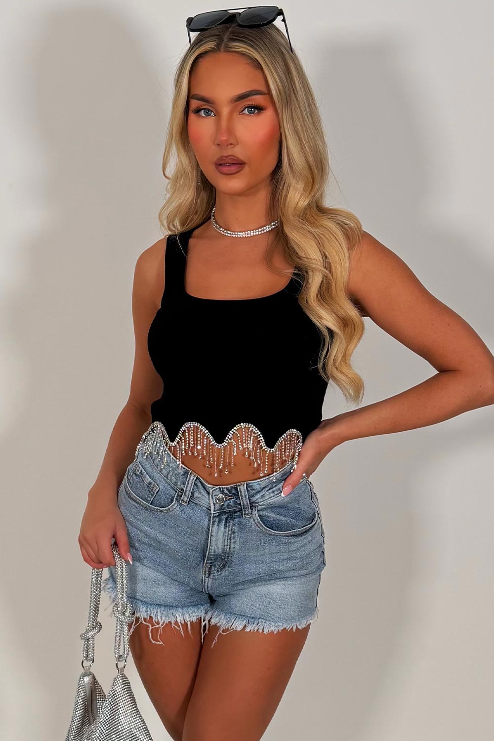 diamante rhinestone contrast pocket ripped denim shorts for womens zara uk sale