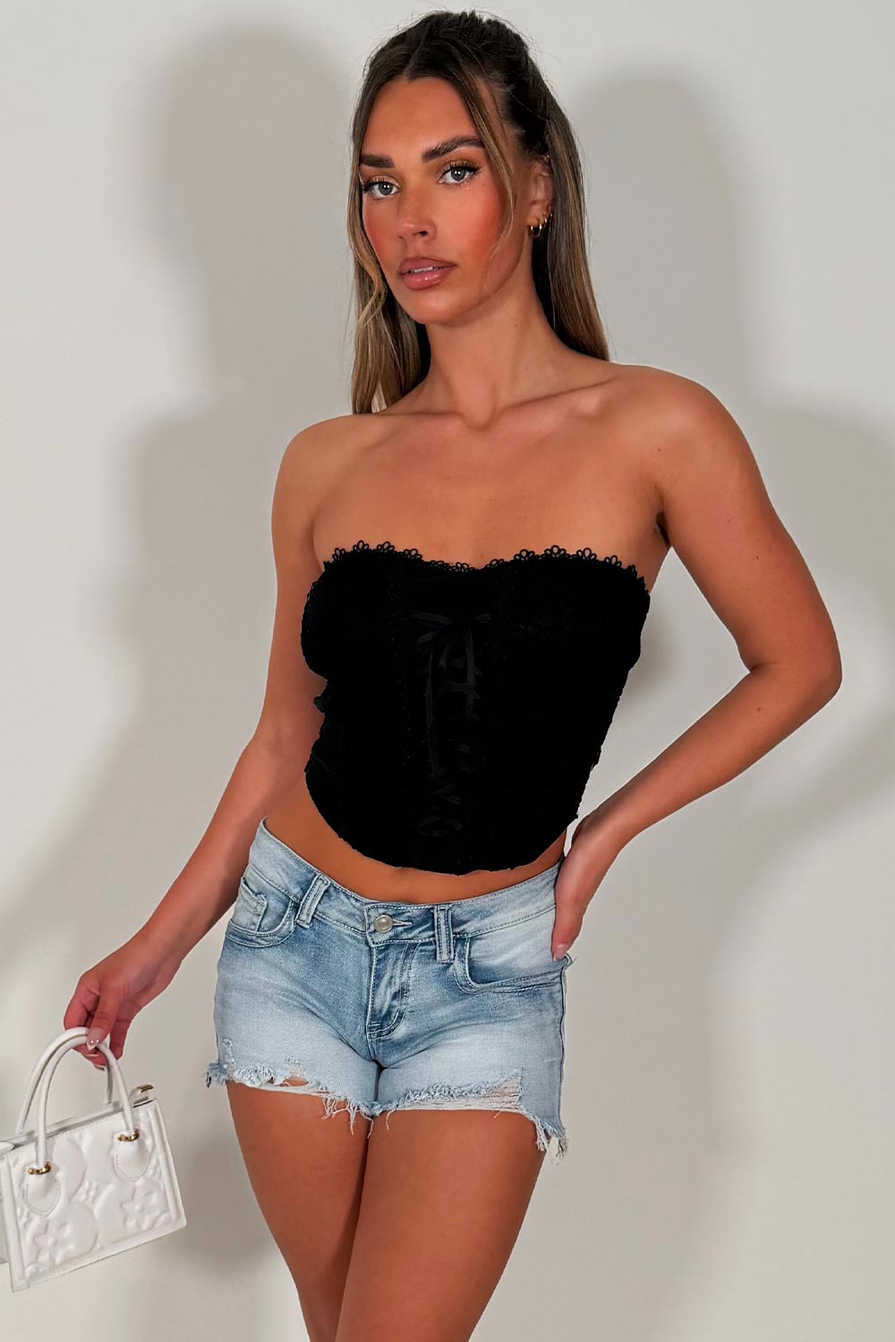 womens ripped hem denim shorts sale uk styledup white fox