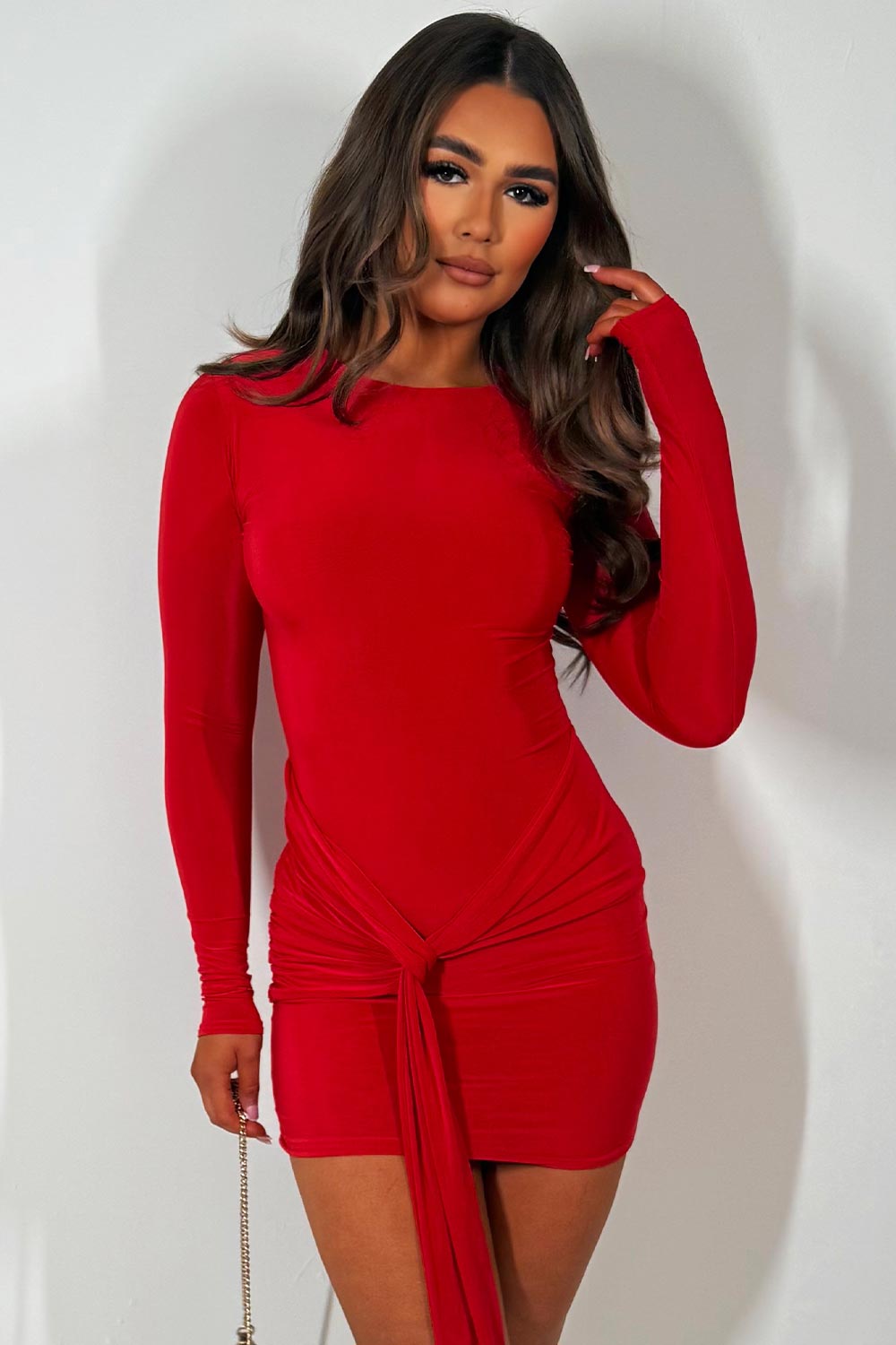 date night dress with long sleeves and drape detail styledup going out outfit