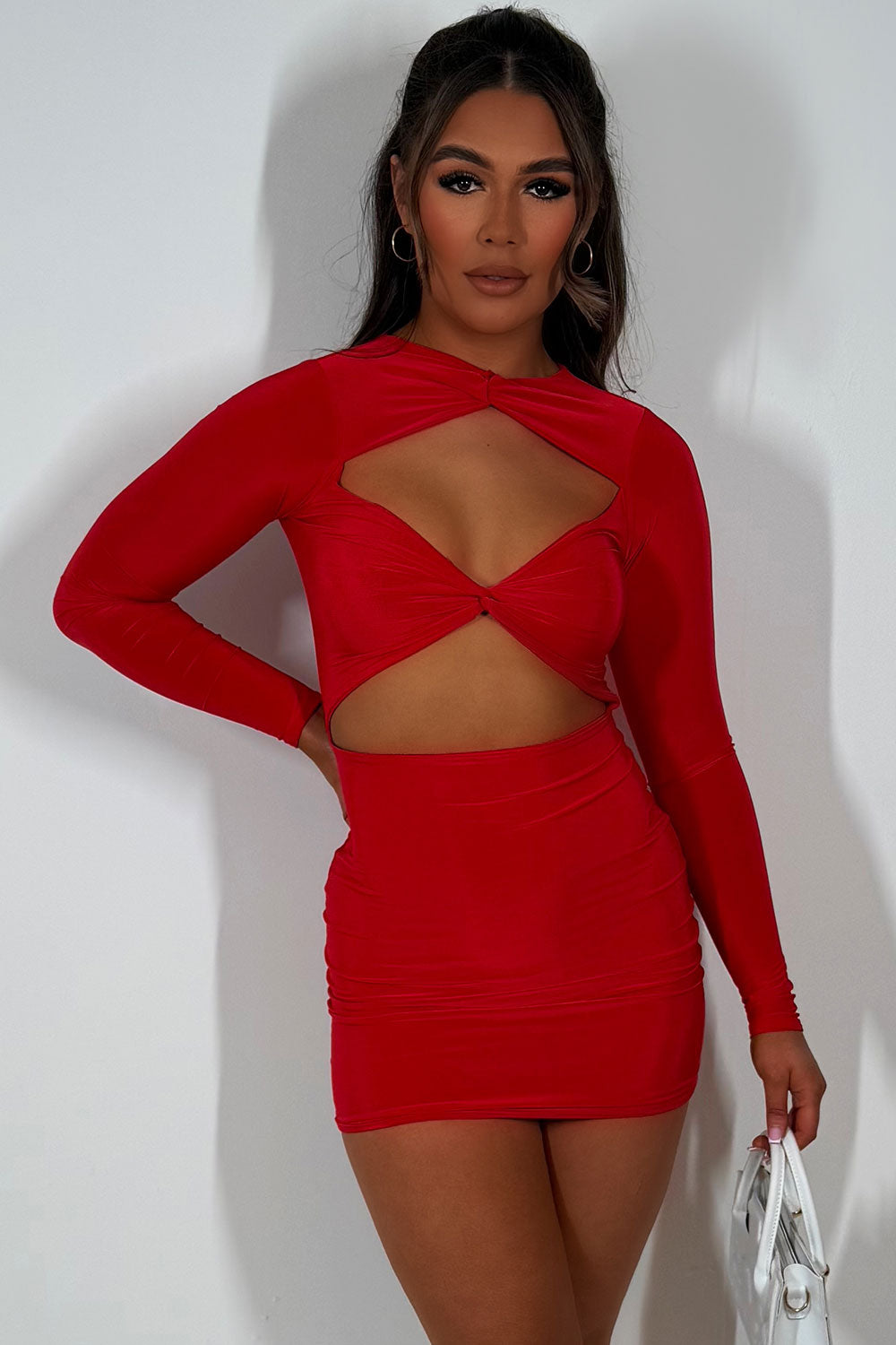 cut out front long sleeve short dress festival holiday outfit styledup fashion