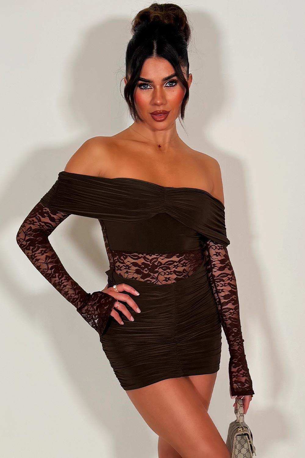 long sleeve lace mini dress off the shoulder christmas party outfit