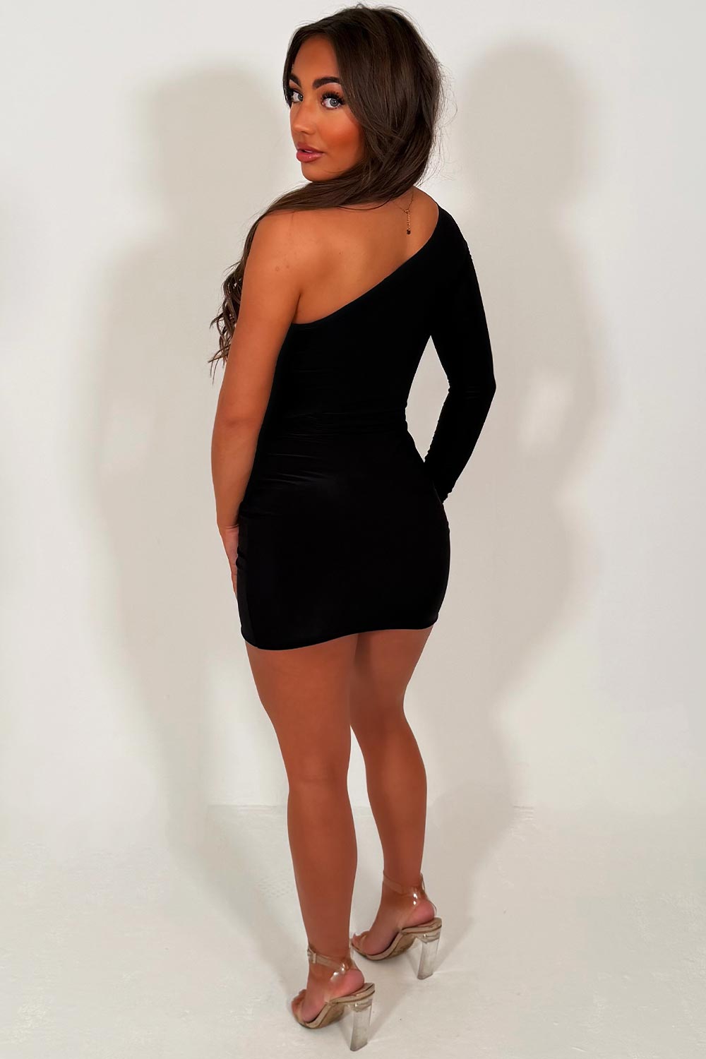 mini dress with one shoulder cut out lace inserts occasion outfit