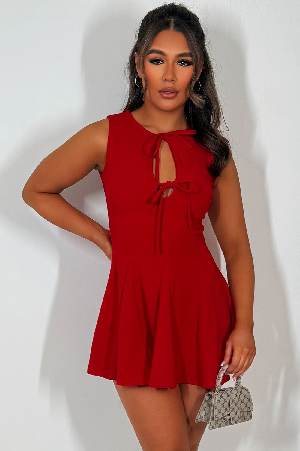 zara short dress with bows and godet hem styledup