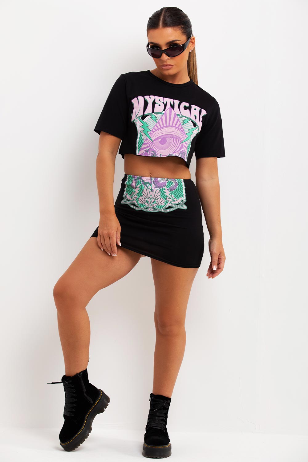 womens summer holiday rave festival outfit crop top and skirt co ord set