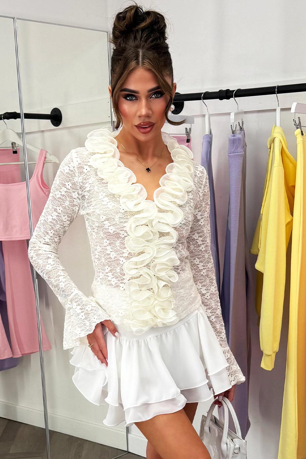 frilly ruffle mini skirt festival outfit