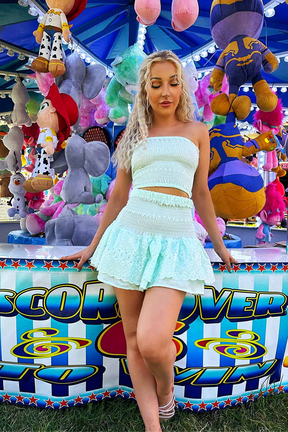 bandeau top and frilly rara skirt co ord broderie anglaise