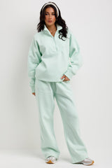 womens half zip jumper and wide leg joggers loungewear set airport outfit