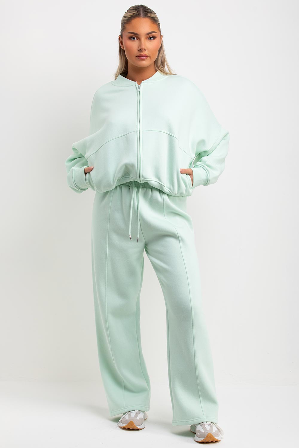 zara womens bomber sweatshirt and straight leg joggers lounge set tracksuit