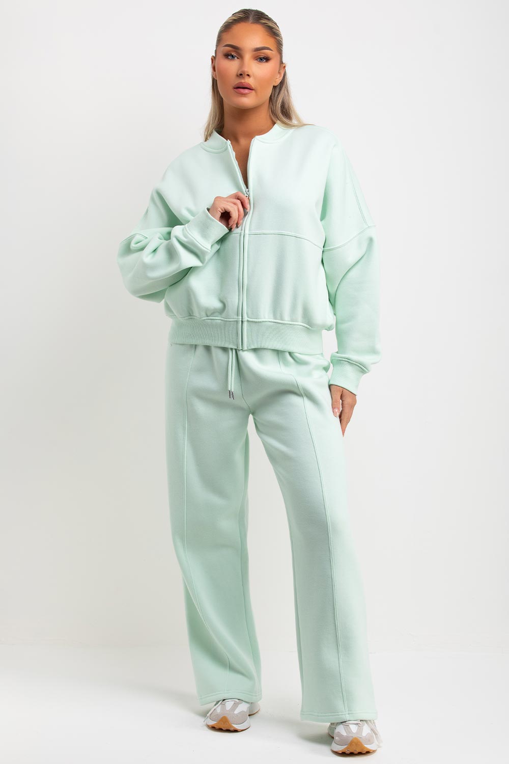 zara womens bomber sweatshirt with zip and straight leg joggers tracksuit set