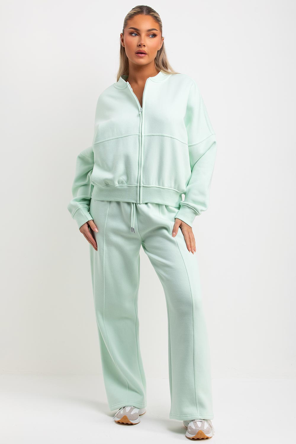 drop shoulder bomber sweatshirt with zip and straight leg joggers loungewear set zara womens tracksuit