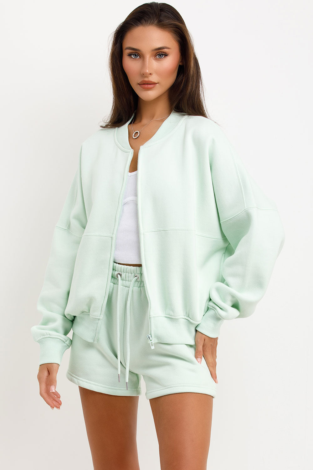zara womens short tracksuit bomber jacket and short set