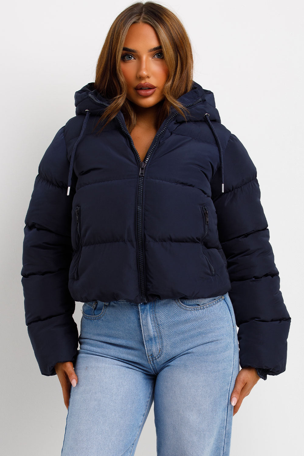 navy blue puffer jacket styledup