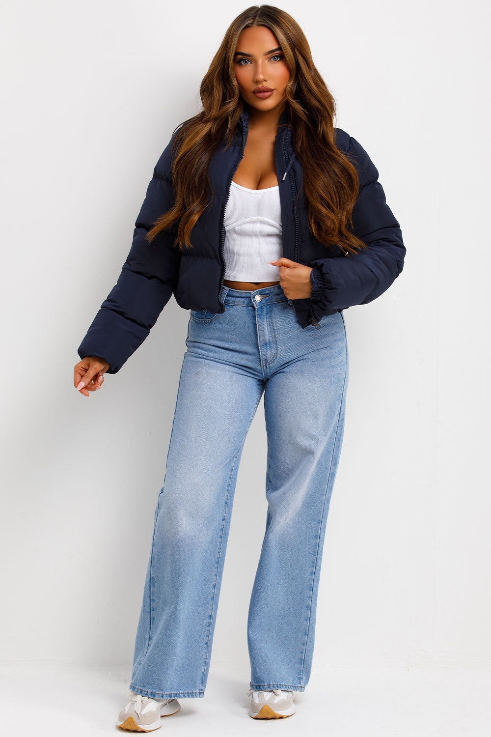 navy blue padded puffer cropped jacket zara womens