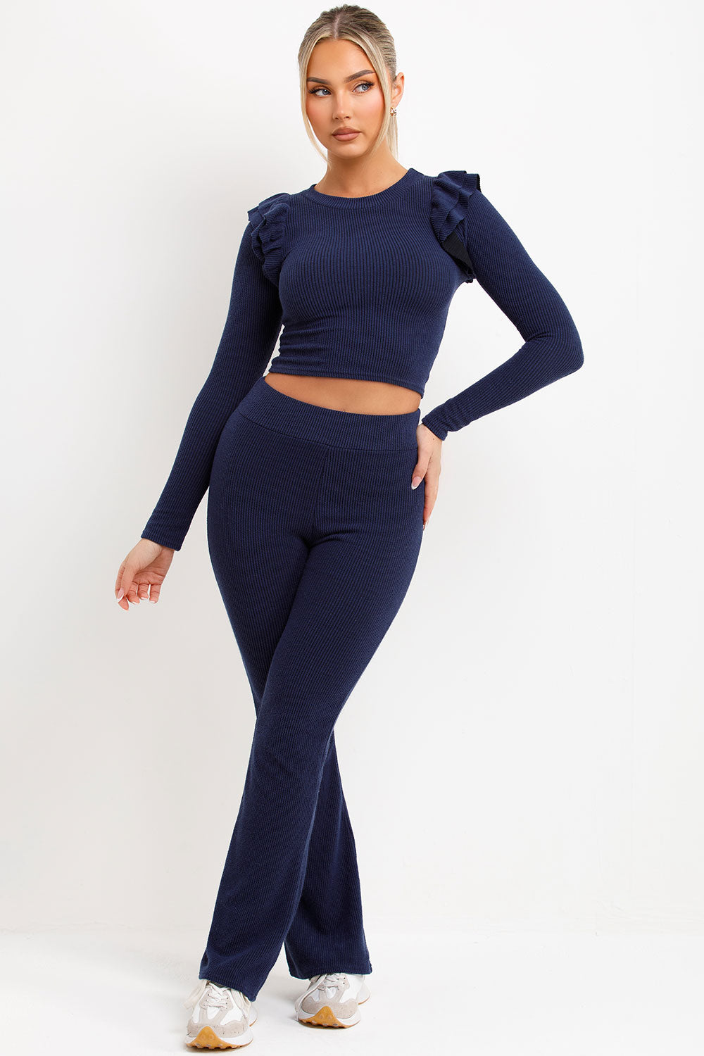 skinny flare trousers and ribbed long sleeve top loungewear set
