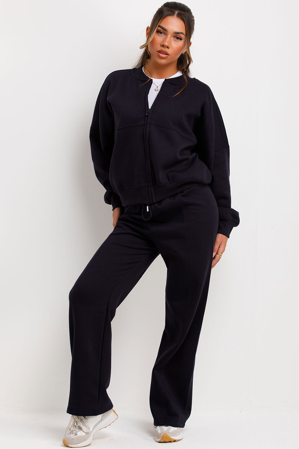 drop shoulder bomber sweatshirt with zip and straight leg joggers loungewear set zara womens tracksuit