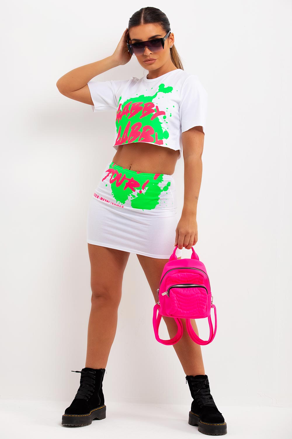 gabby gabby white crop t shirt and skirt festival outfit