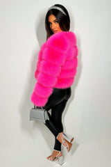 womens pink faux fur bubble coat sale uk