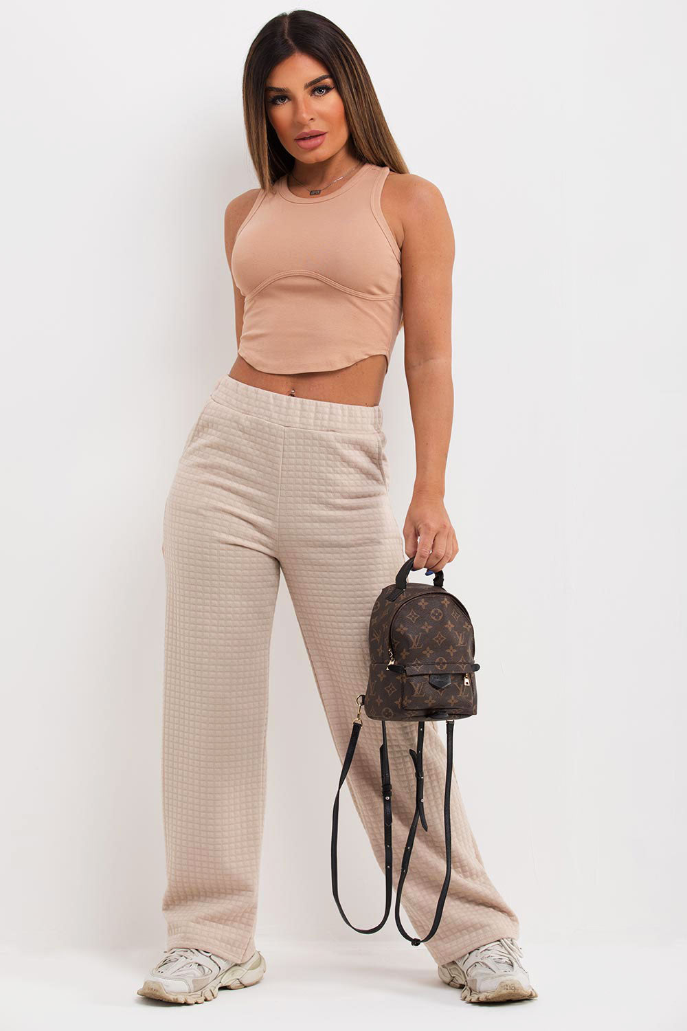 quilted wide leg trousers womens