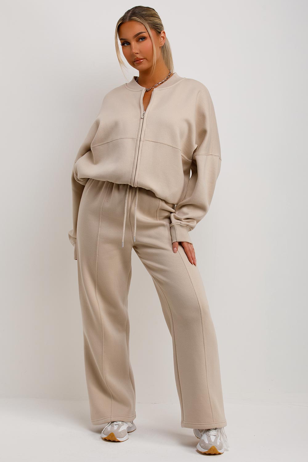 womens zara bomber sweatshirt and joggers tracksuit set