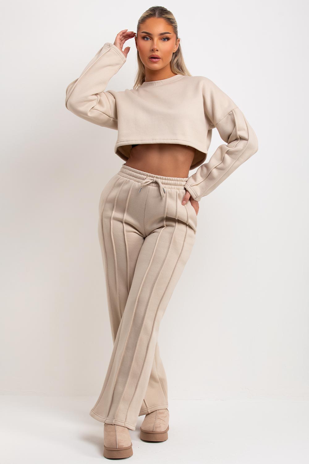 pintuck joggers and sweatshirt tracksuit lounge set