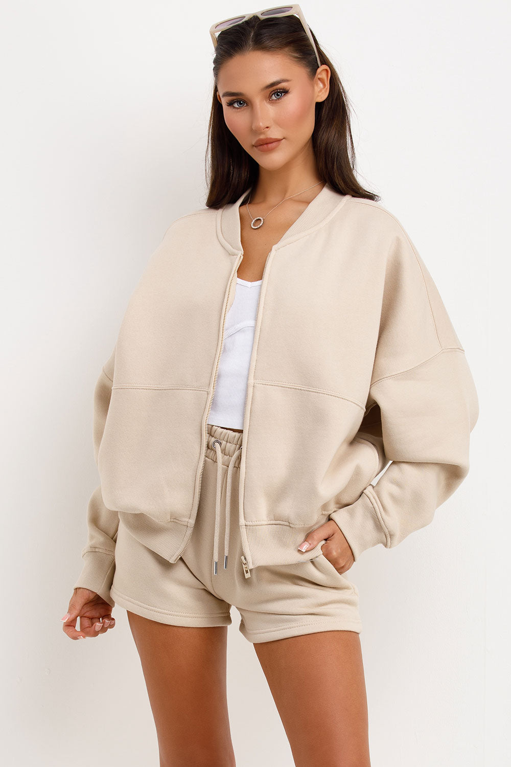 zara womens short tracksuit bomber jacket and short set
