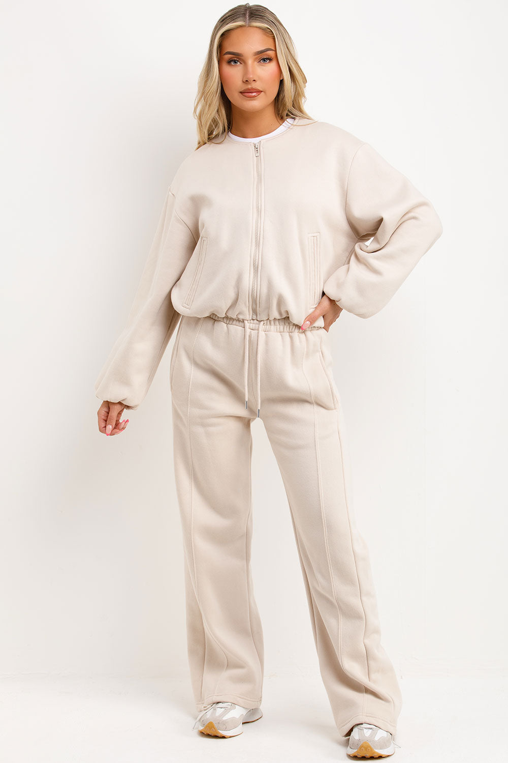 zara soft bomber jacket and joggers loungewear set for womens styledup fashion