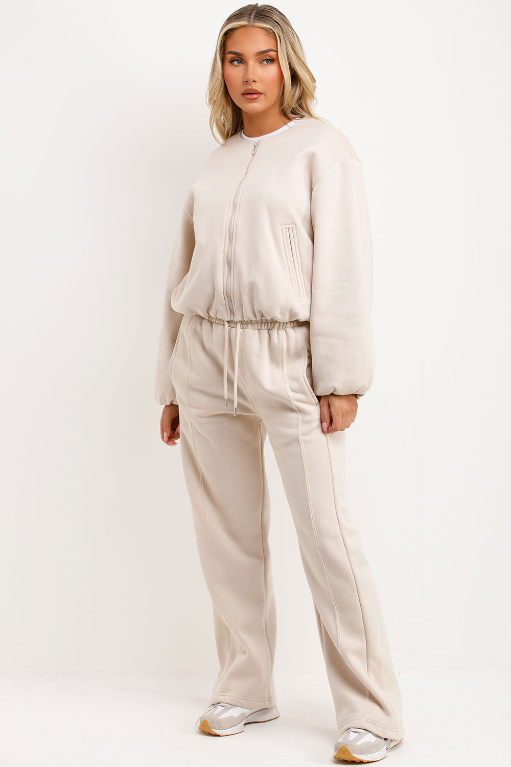 zara womens soft bomber jacket and joggers tracksuit set oatmeal