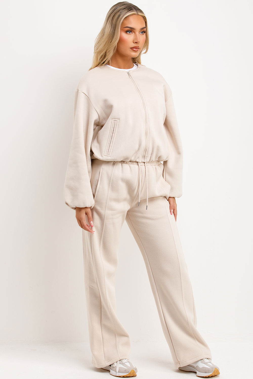 womens zara soft bomber jacket and joggers two piece loungewear tracksuit set