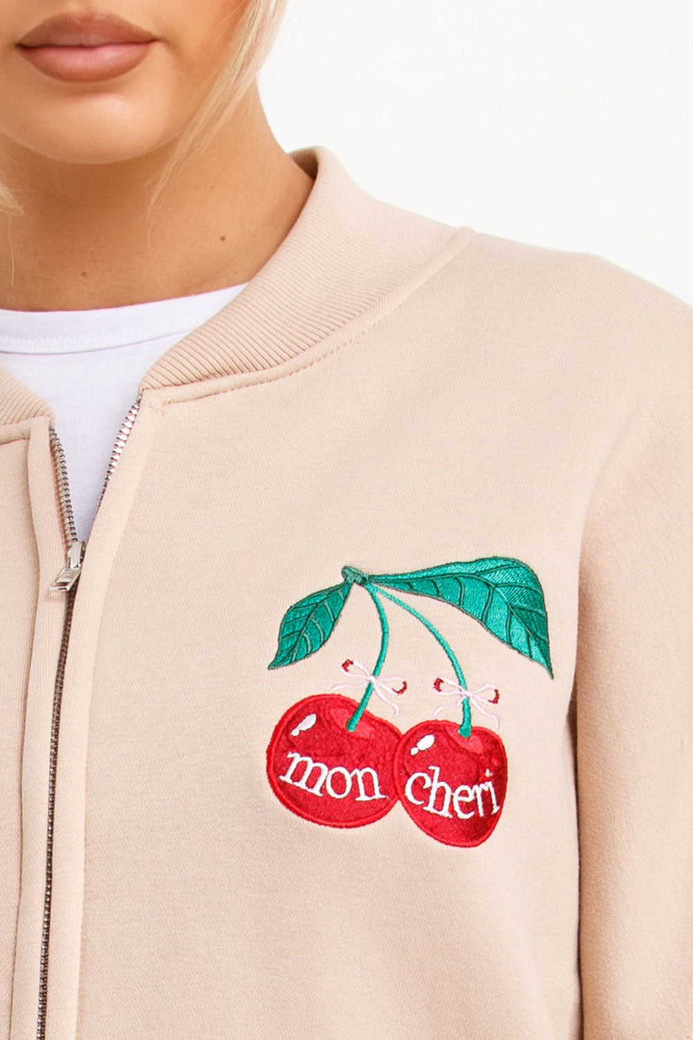 bomber sweatshirt and straight leg joggers tracksuit set mon cheri embroidery