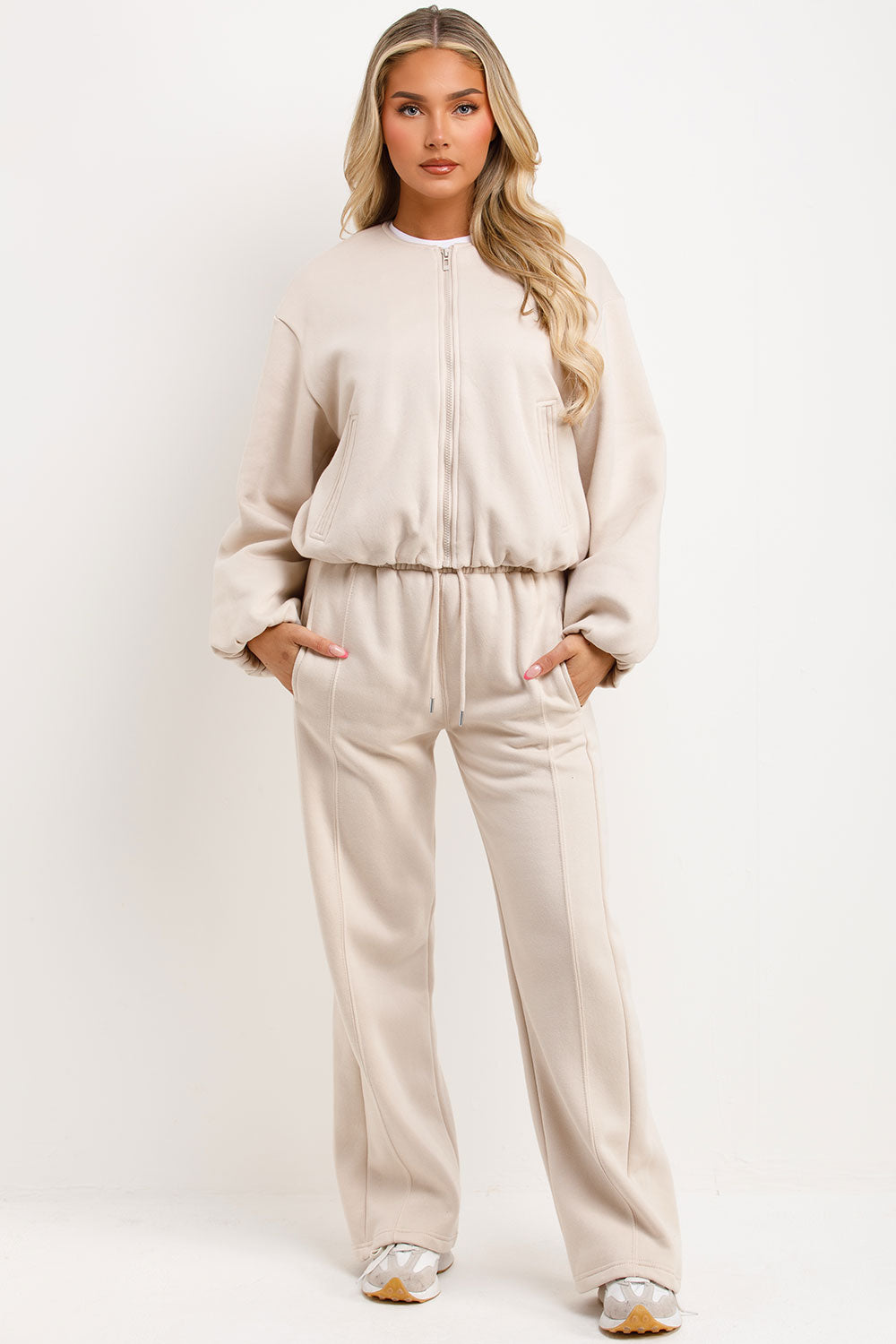 bomber jacket with elasticated hem elasticated cuff and seam detail joggers two piece tracksuit set zara womens uk